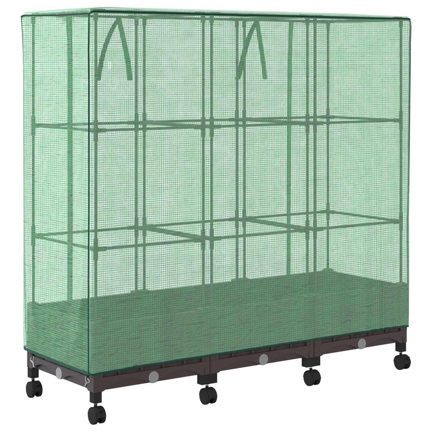 Vaso da Giardino con Copertura per Serra e Ruote 3 pz Marrone | homemem39