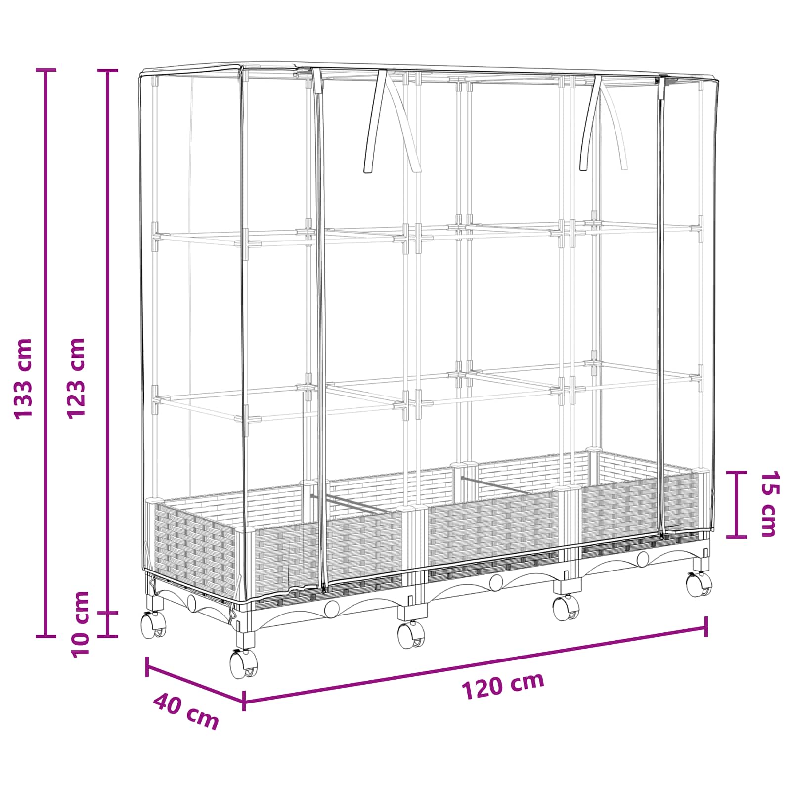 Vaso da Giardino con Copertura per Serra e Ruote 3 pz Marrone | homemem39