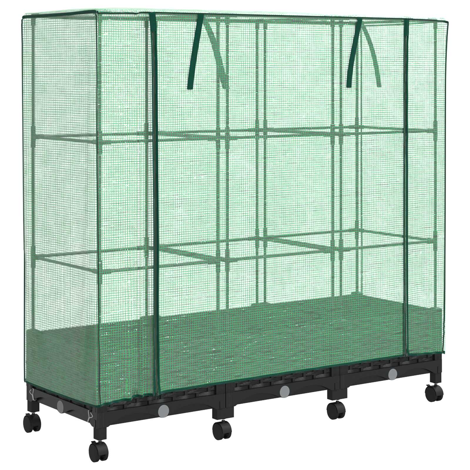 Vaso da Giardino con Copertura per Serra e Ruote 3 pz Nero PP | homemem39