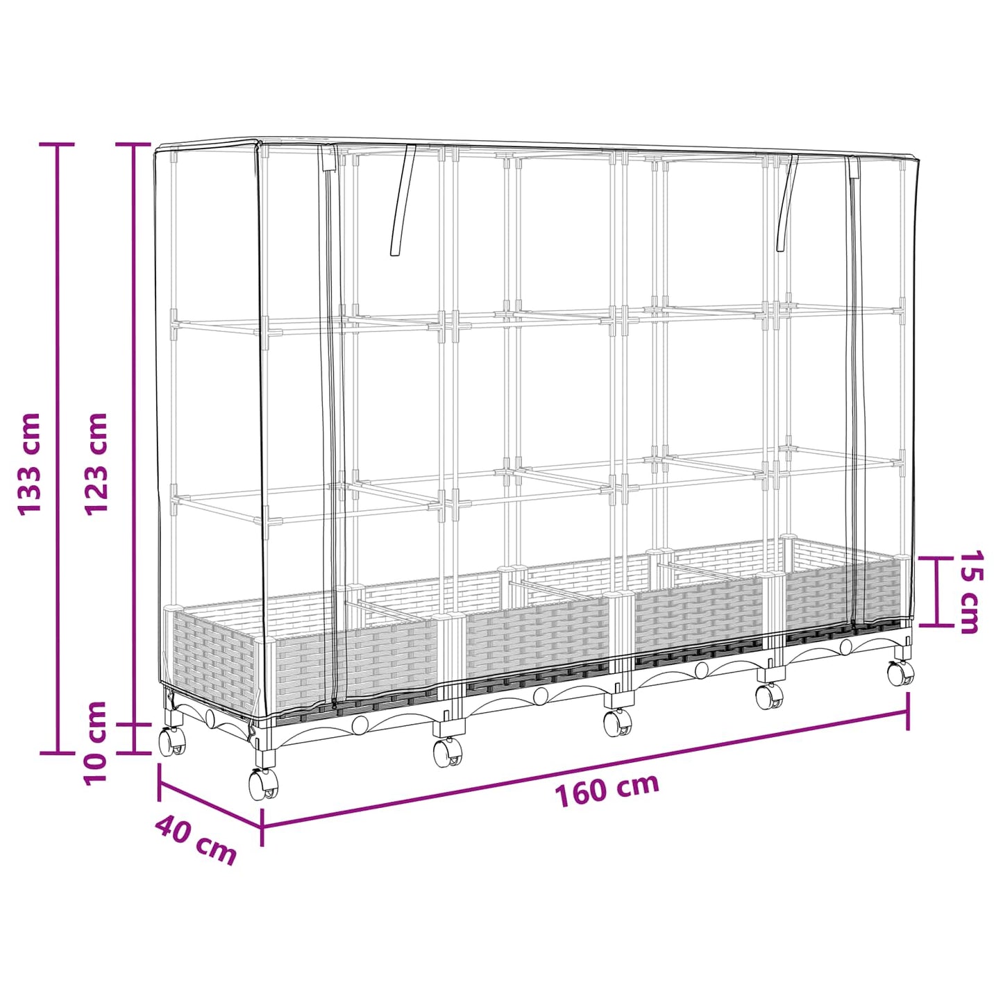 Vaso da Giardino con Copertura per Serra e Ruote 3 pz Nero PP | homemem39