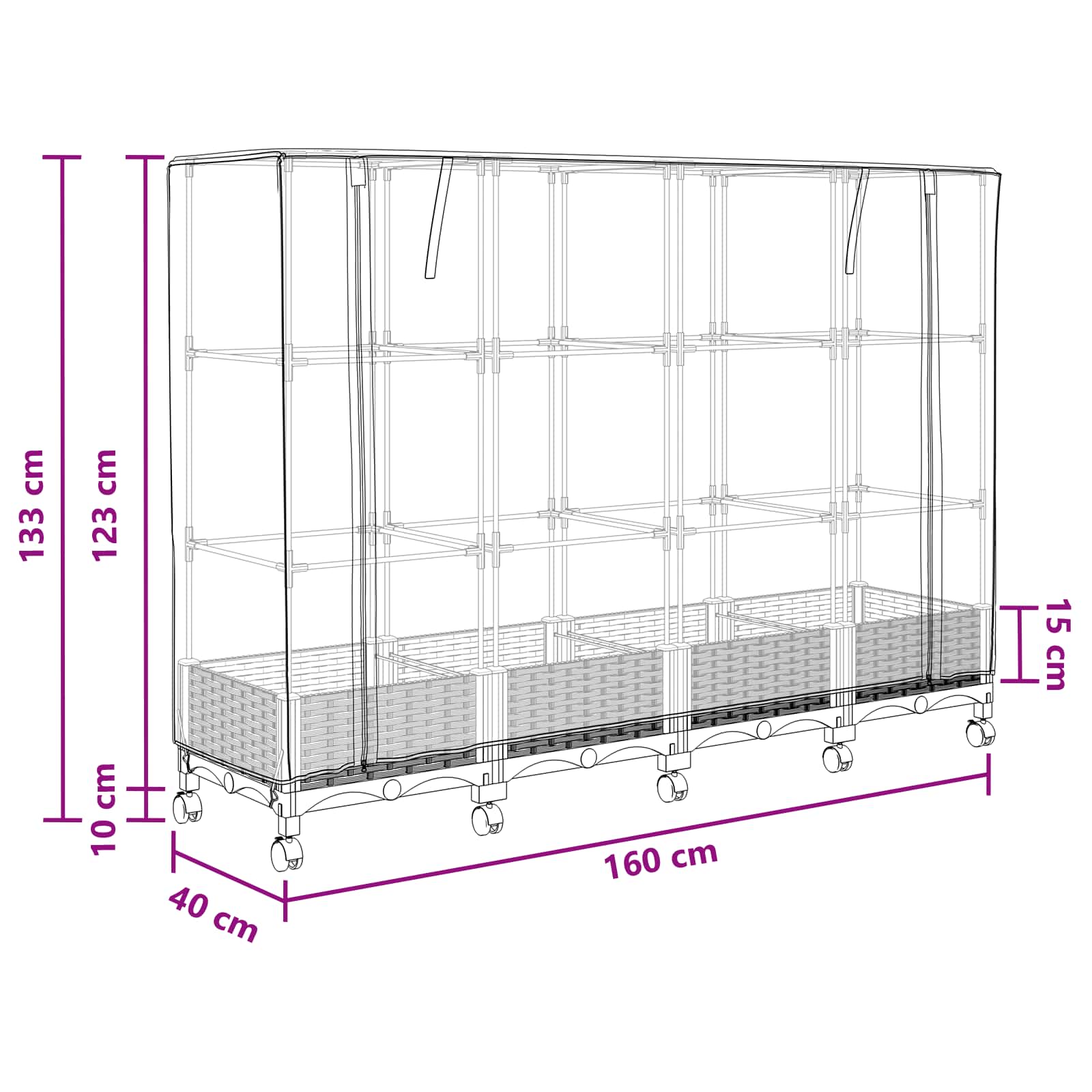 Vaso da Giardino con Copertura per Serra e Ruote 3 pz Nero PP | homemem39