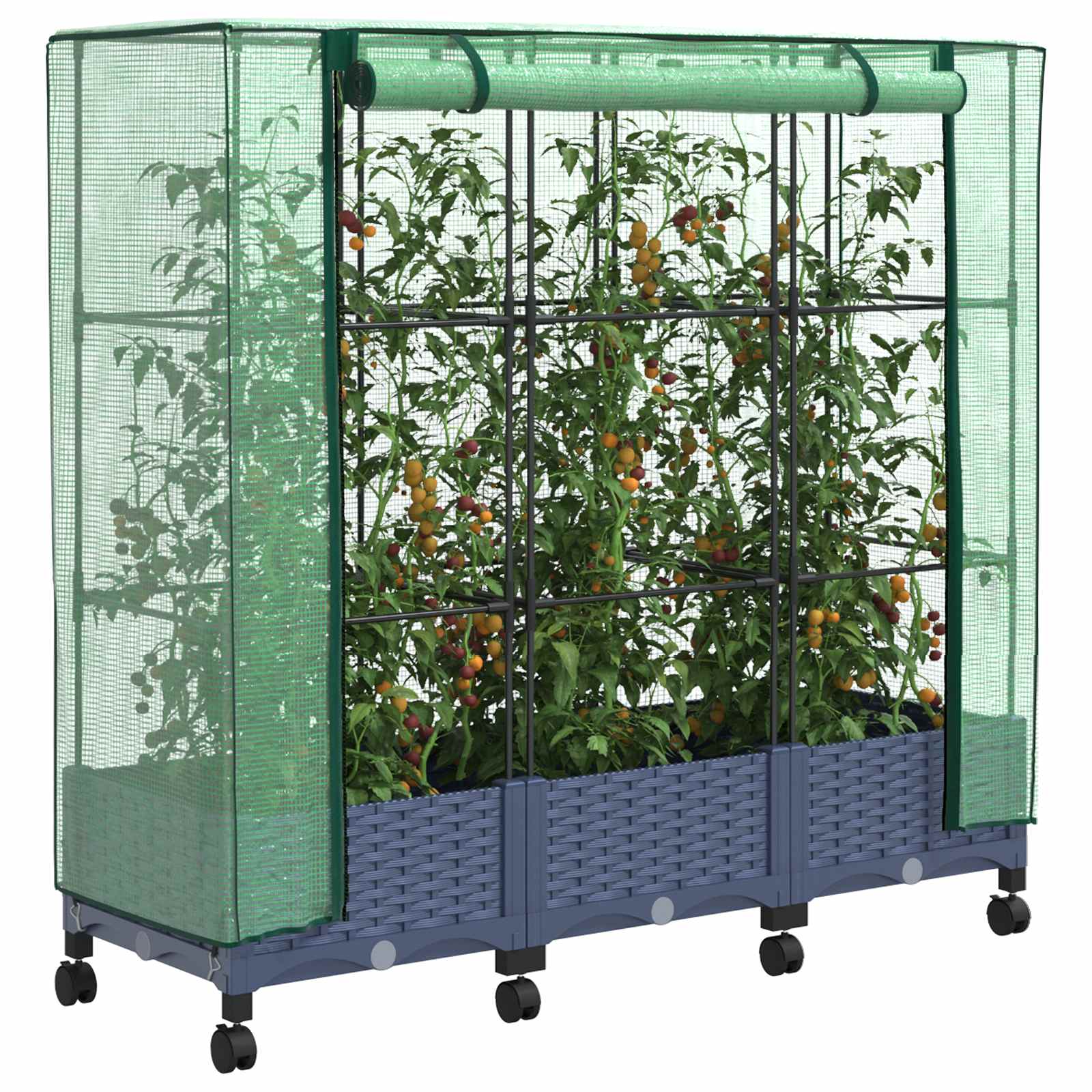 Vaso da Giardino con Copertura per Serra e Ruote 3 pz PP | homemem39