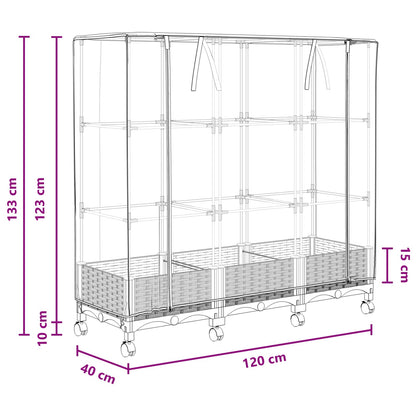 Vaso da Giardino con Copertura per Serra e Ruote 3 pz PP | homemem39