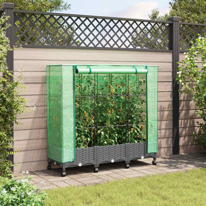 Vaso da Giardino con Copertura per Serra e Ruote 3 pz PP | homemem39
