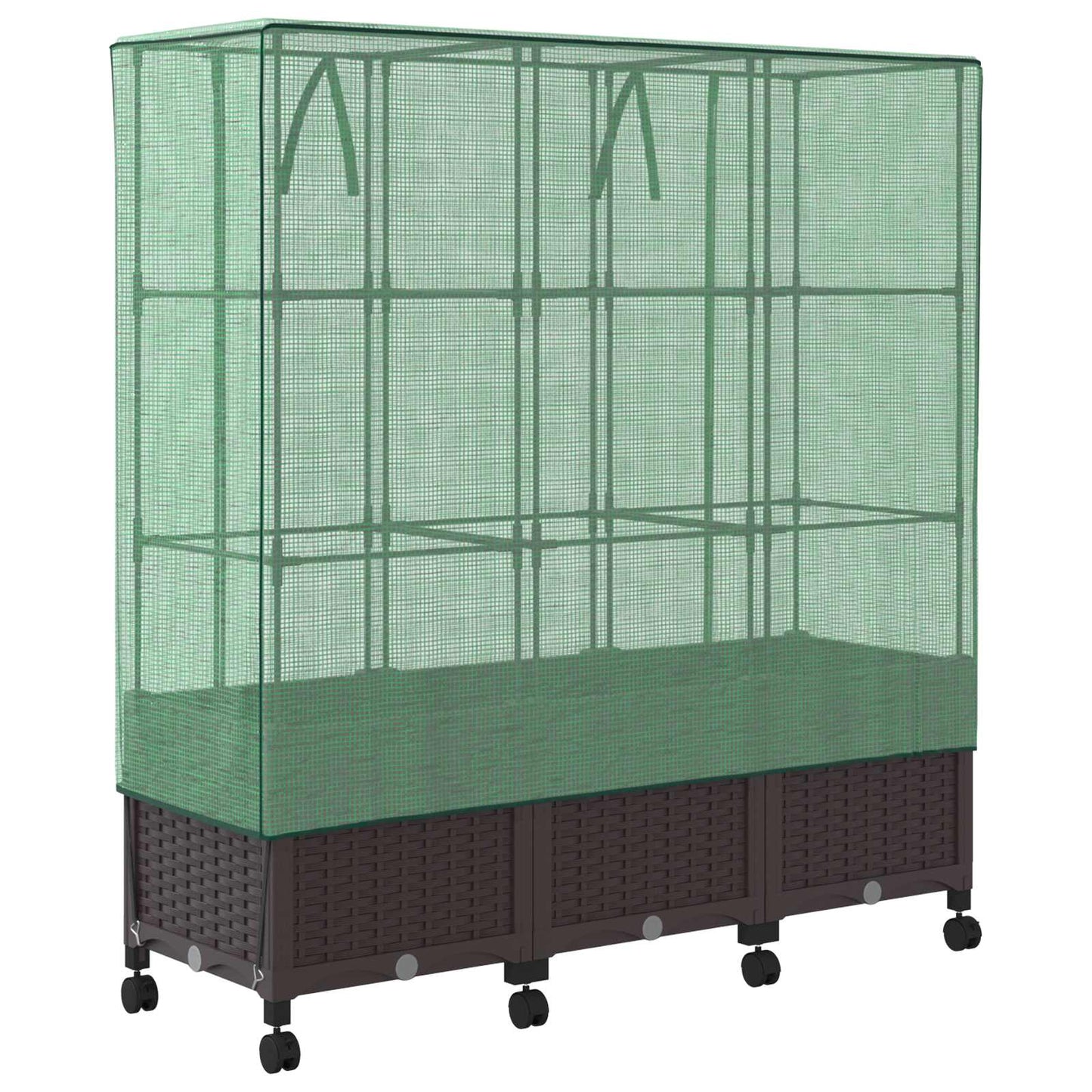 Vaso da Giardino con Copertura per Serra e Ruote 3 pz Marrone | homemem39