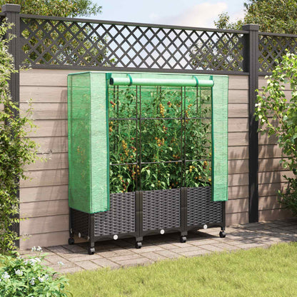 Vaso da Giardino con Copertura per Serra e Ruote 3 pz Nero PP | homemem39