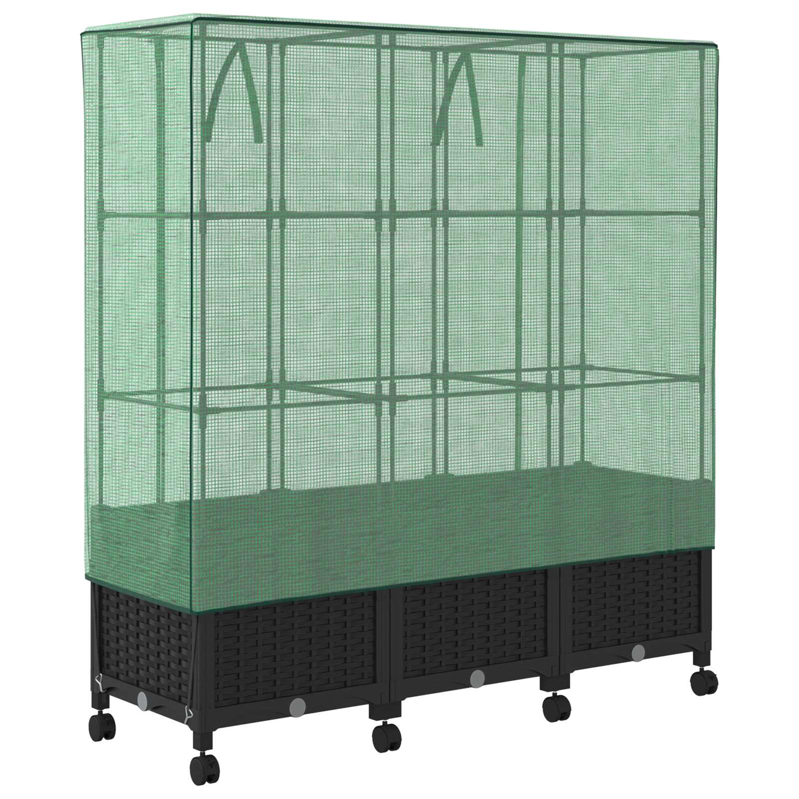 Vaso da Giardino con Copertura per Serra e Ruote 3 pz Nero PP | homemem39