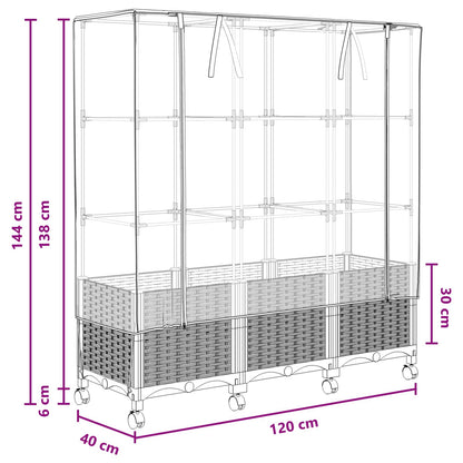 Vaso da Giardino con Copertura per Serra e Ruote 3 pz Nero PP | homemem39