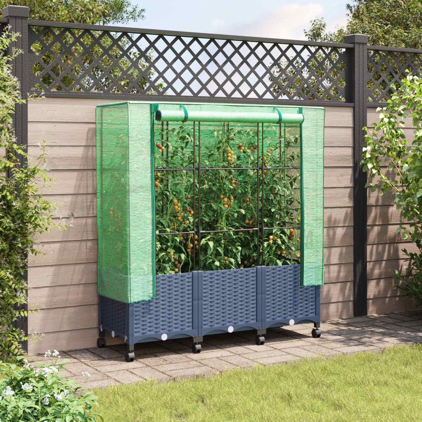 Vaso da Giardino con Copertura per Serra e Ruote 3 pz PP | homemem39