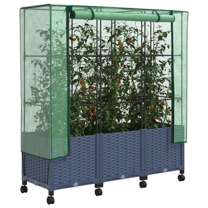 Vaso da Giardino con Copertura per Serra e Ruote 3 pz PP | homemem39
