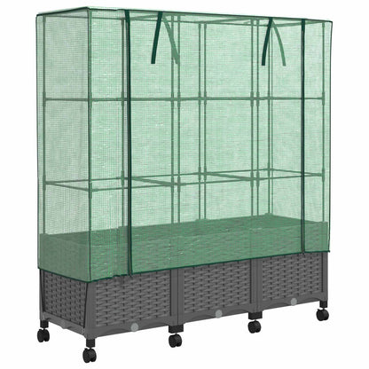 Vaso da Giardino con Copertura per Serra e Ruote 3 pz PP | homemem39