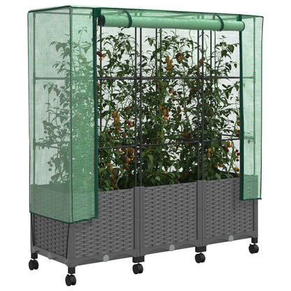 Vaso da Giardino con Copertura per Serra e Ruote 3 pz PP | homemem39