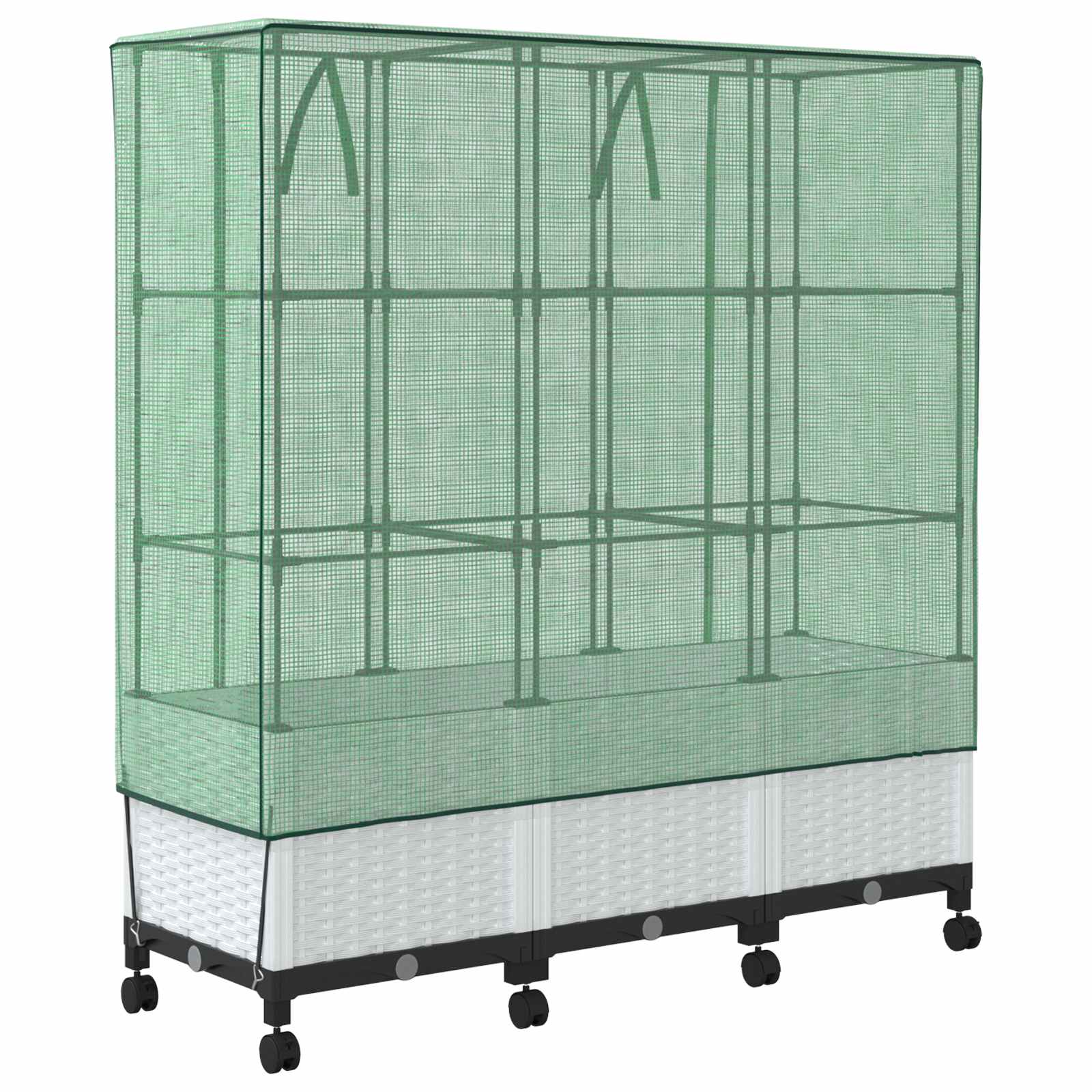 Vaso da Giardino con Copertura per Serra e Ruote 3 pz Bianco PP | homemem39