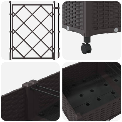 Vaso da giardino con grigliato e ruote 3 pz Marrone PP | homemem39