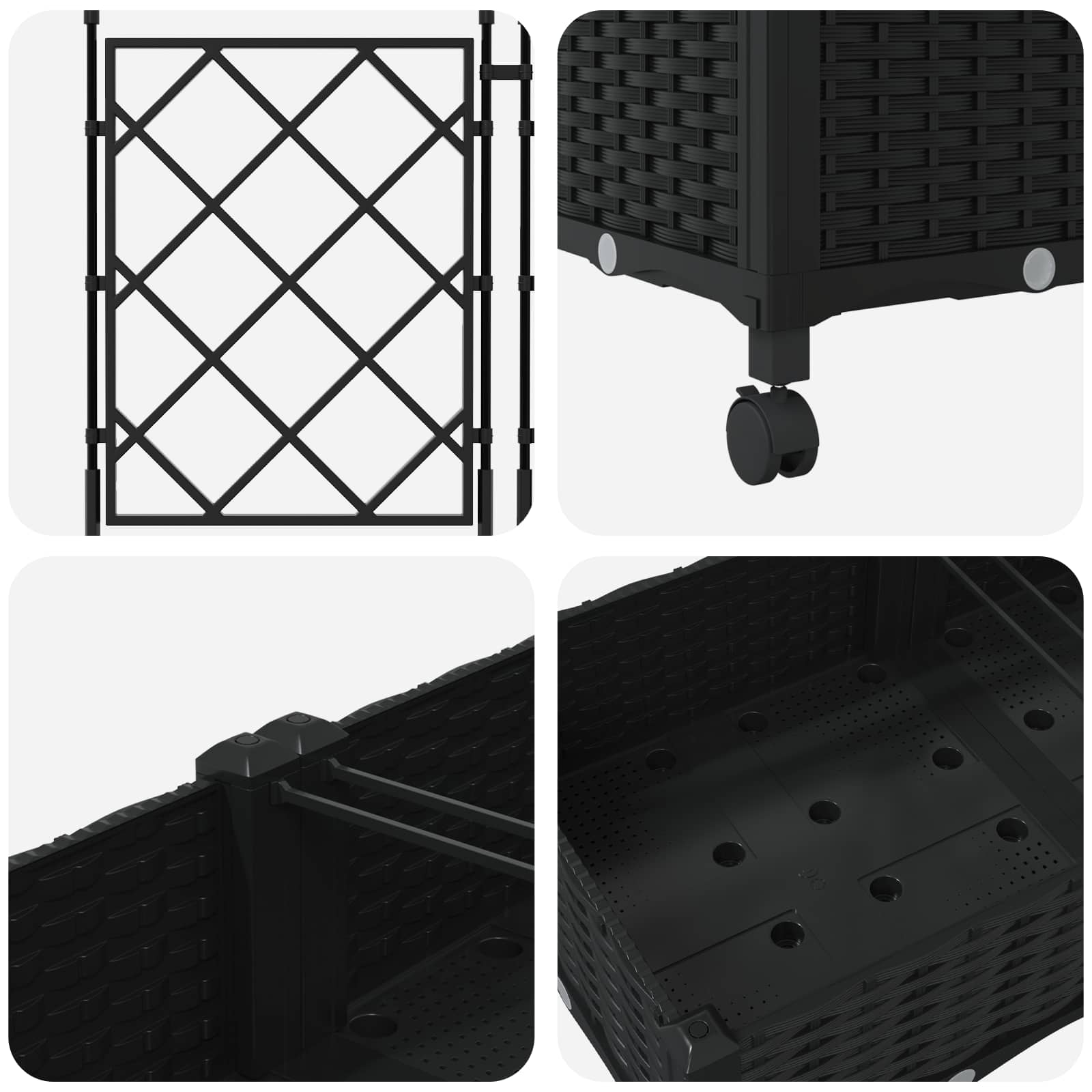 Vaso da giardino con grigliato e ruote 3 pz Nero PP | homemem39