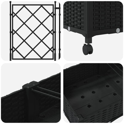 Vaso da giardino con grigliato e ruote 3 pz Nero PP | homemem39