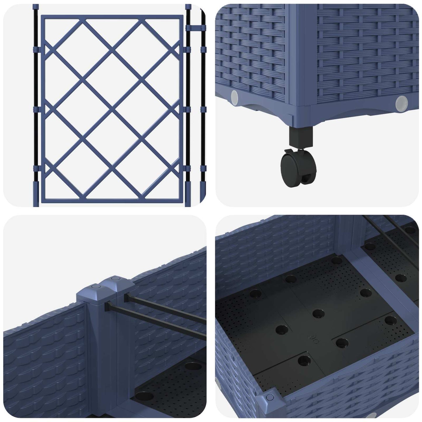 Vaso da giardino con grigliato e ruote 3 pz Grigio PP | homemem39