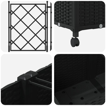 Vaso da giardino con grigliato e ruote 3 pz Nero PP | homemem39