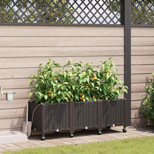 Vaso da Giardino con Irrigazione e Ruote 3 pz Marrone PP | homemem39