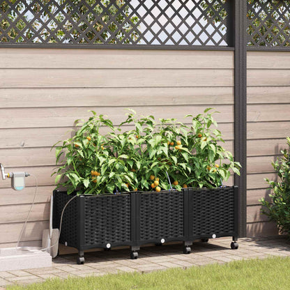 Vaso da Giardino con Irrigazione e Ruote 3 pz Nero PP | homemem39