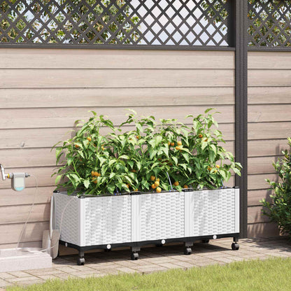 Vaso da Giardino con Irrigazione e Ruote 3 pz Bianco PP | homemem39