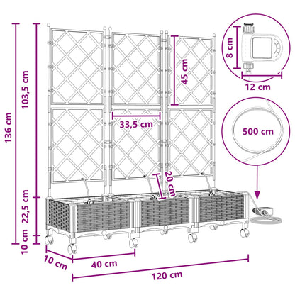 Vaso da Giardino con Irrigazione e Ruote 3 pz Grigio Chiaro PP