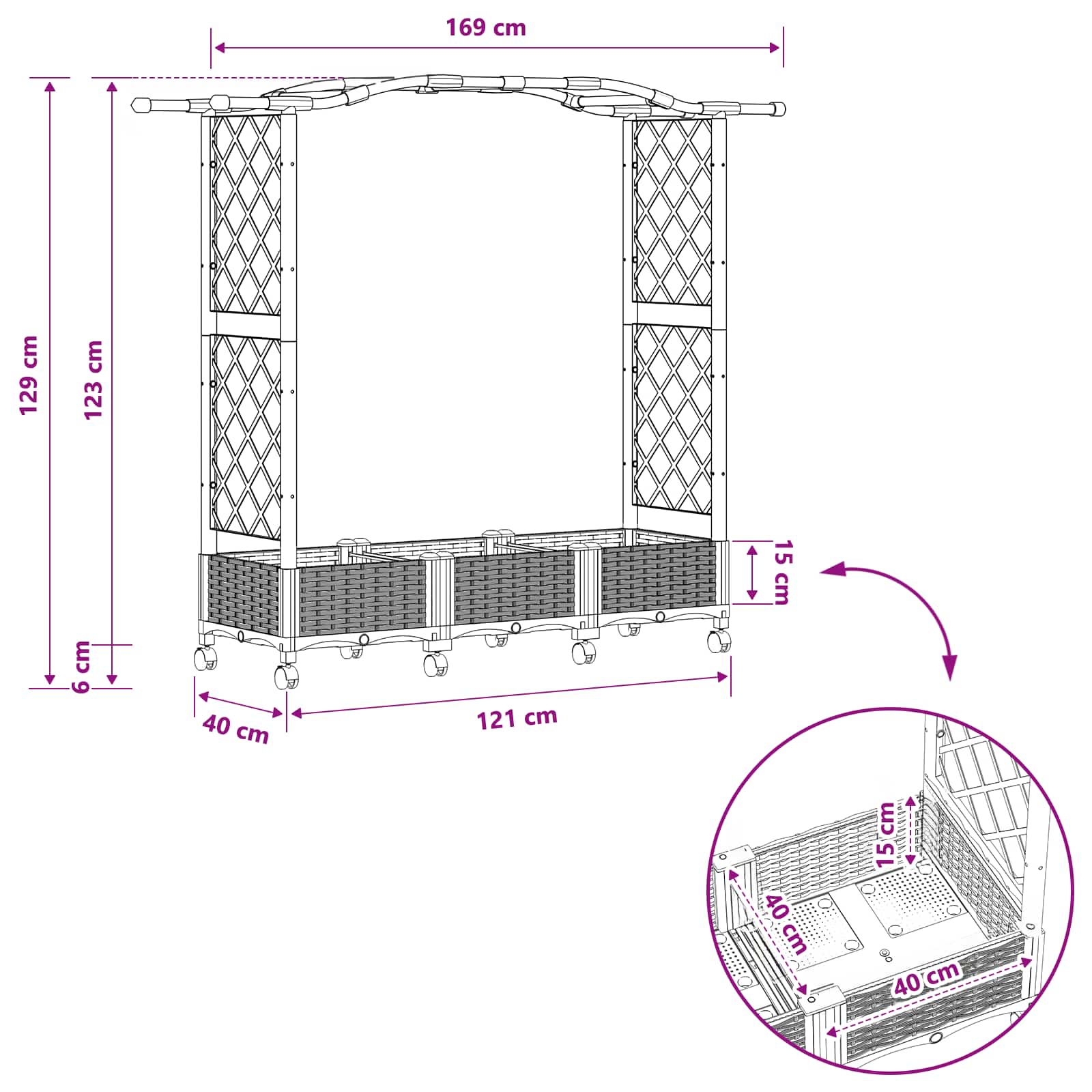 Letto Rialzato con Griglia e Tetto Nero 169 x 40 x 129 cm PP | homemem39