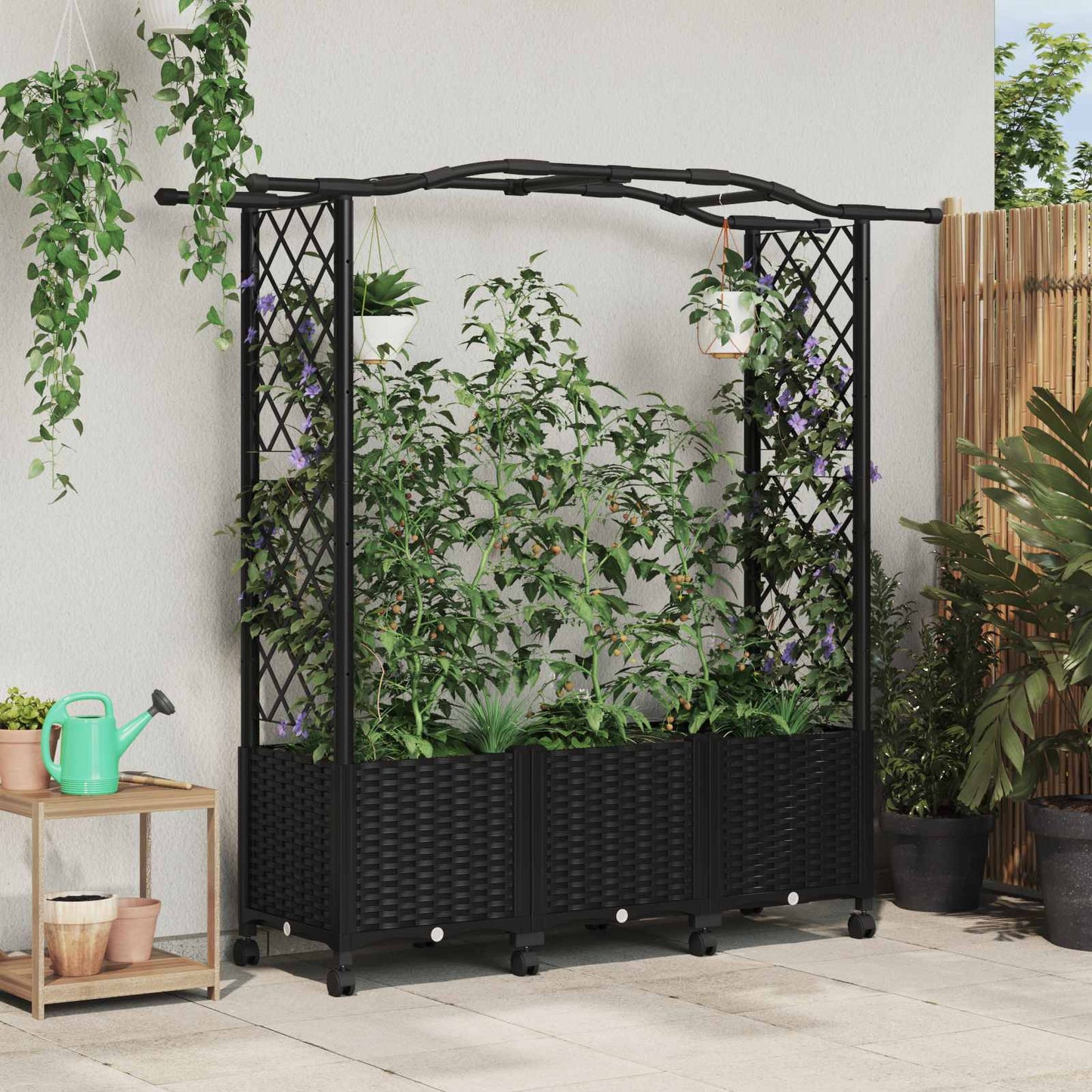 Letto Rialzato con Griglia e Tetto Nero 164 x 40 x 144 cm PP | homemem39