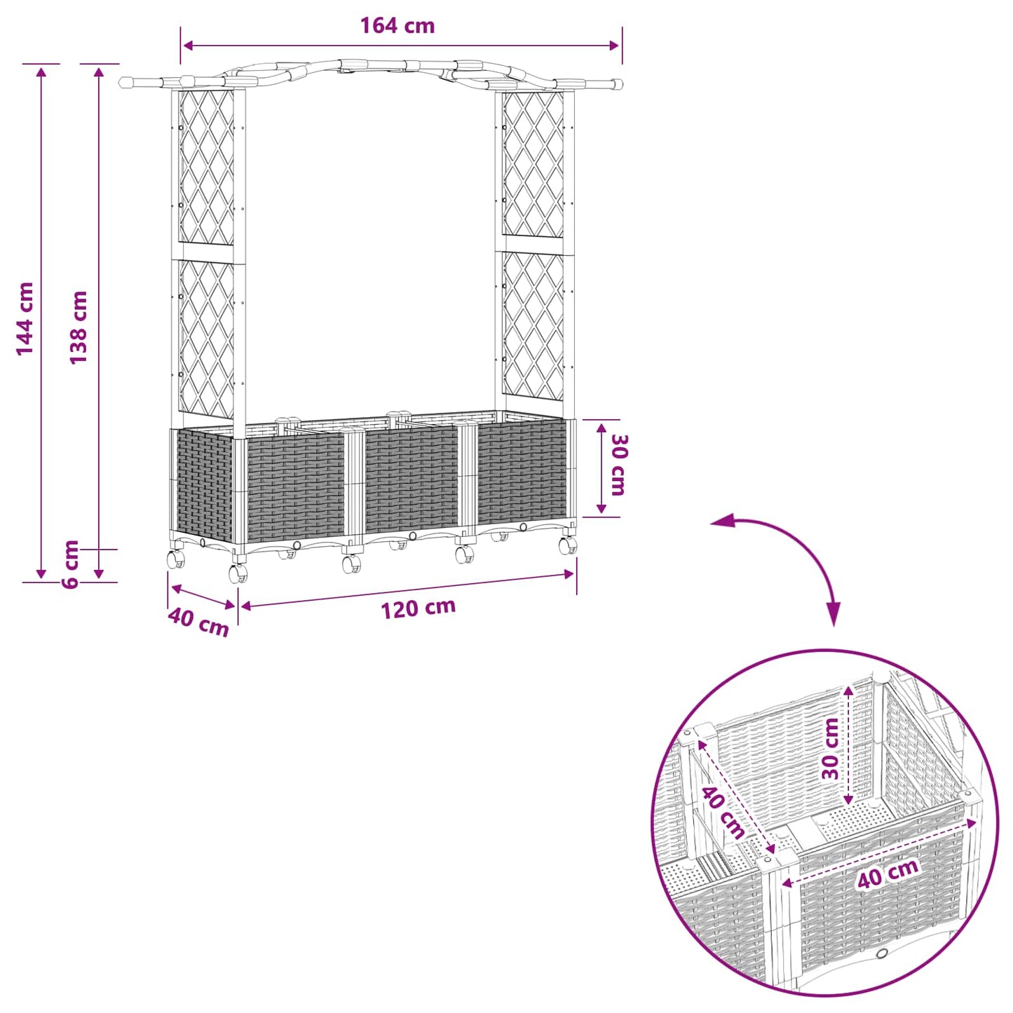 Letto Rialzato con Griglia e Tetto Nero 164 x 40 x 144 cm PP | homemem39