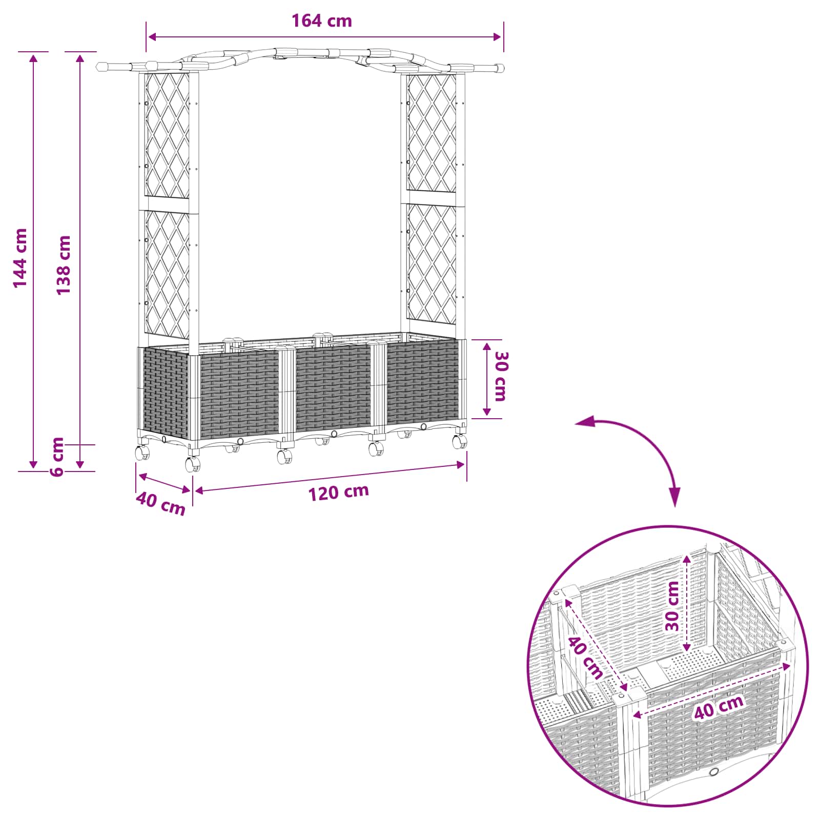 Letto Rialzato con Griglia e Tetto Grigio 164 x 40 x 144 cm PP | homemem39
