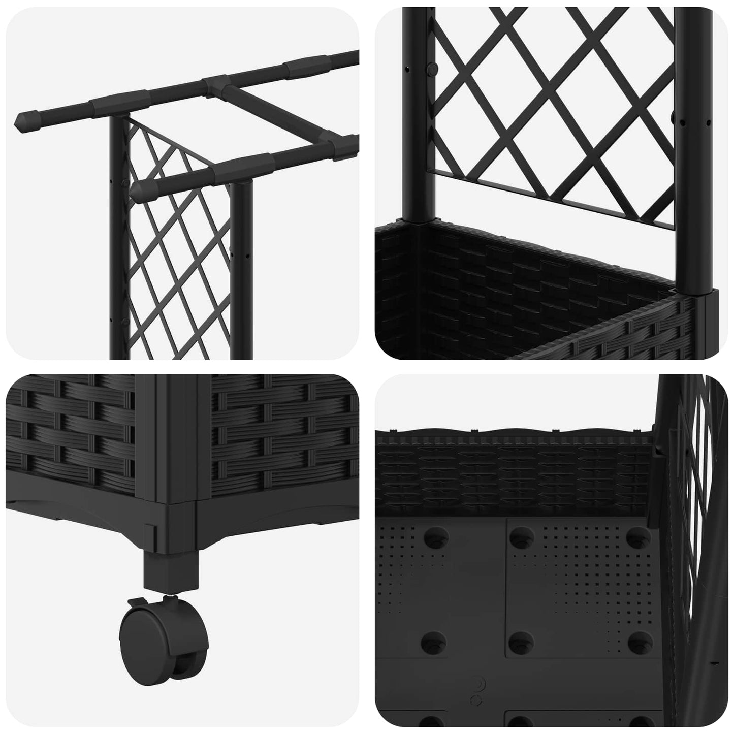 Letto Rialzato con Griglia e Tetto Nero 164 x 40 x 127 cm PP | homemem39