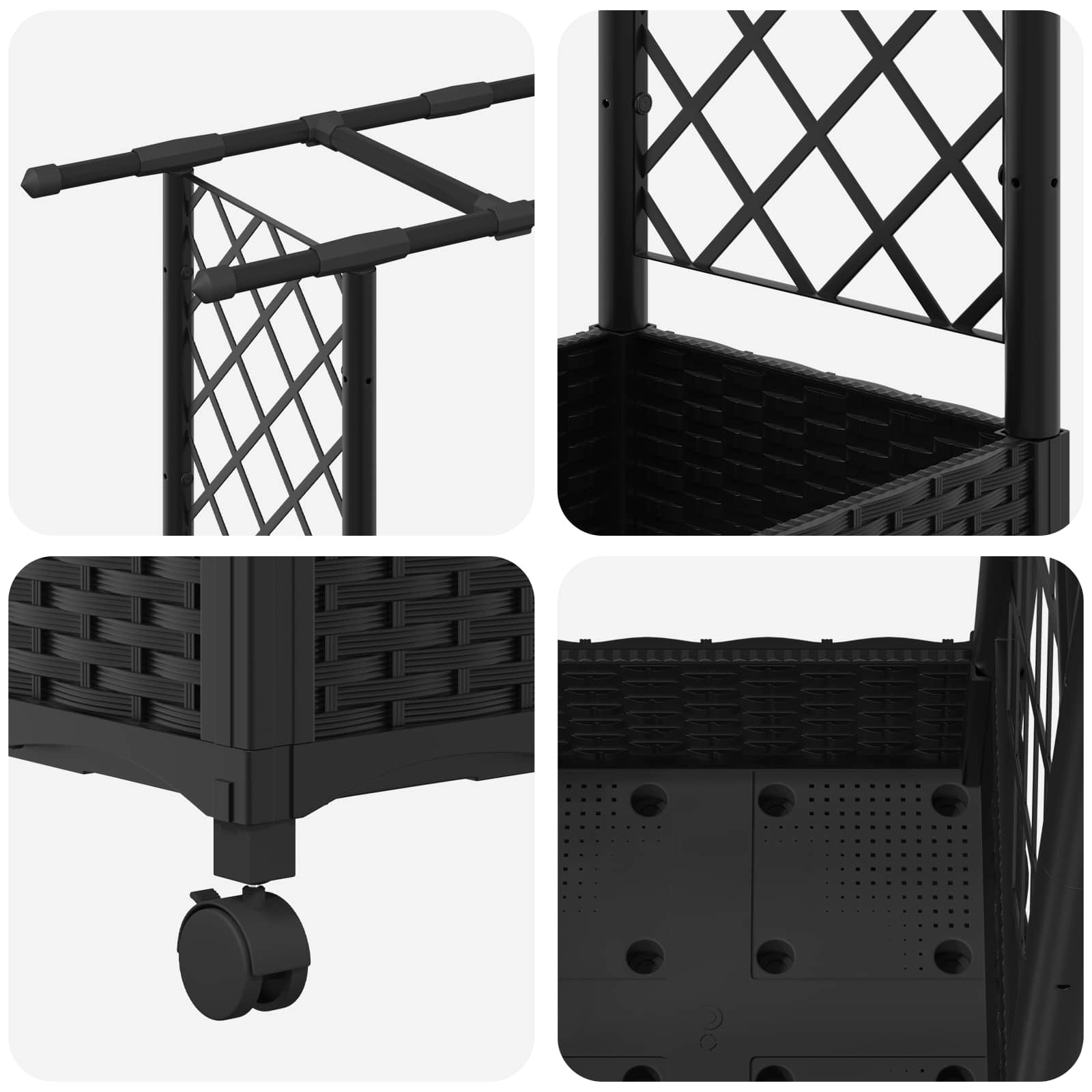 Letto Rialzato con Griglia e Tetto Nero 164 x 40 x 127 cm PP | homemem39