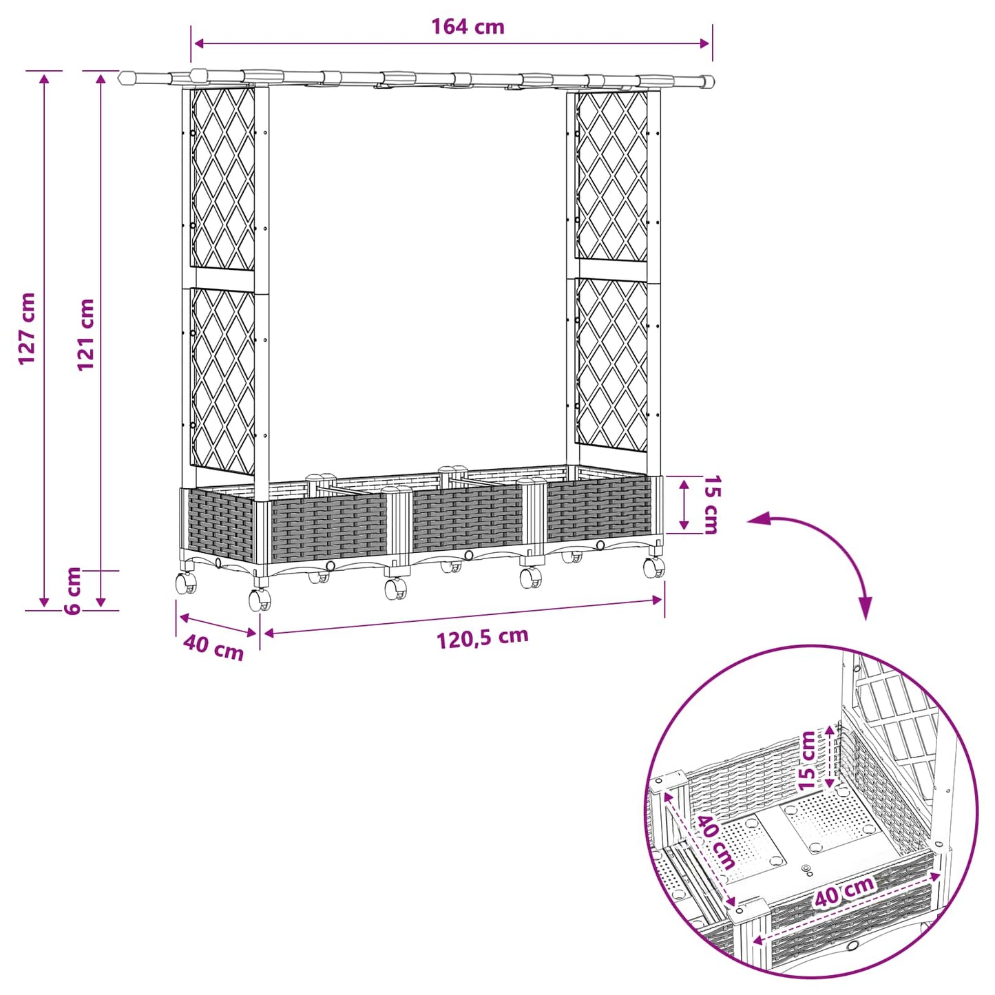 Letto Rialzato con Griglia e Tetto Grigio 164 x 40 x 127 cm PP | homemem39