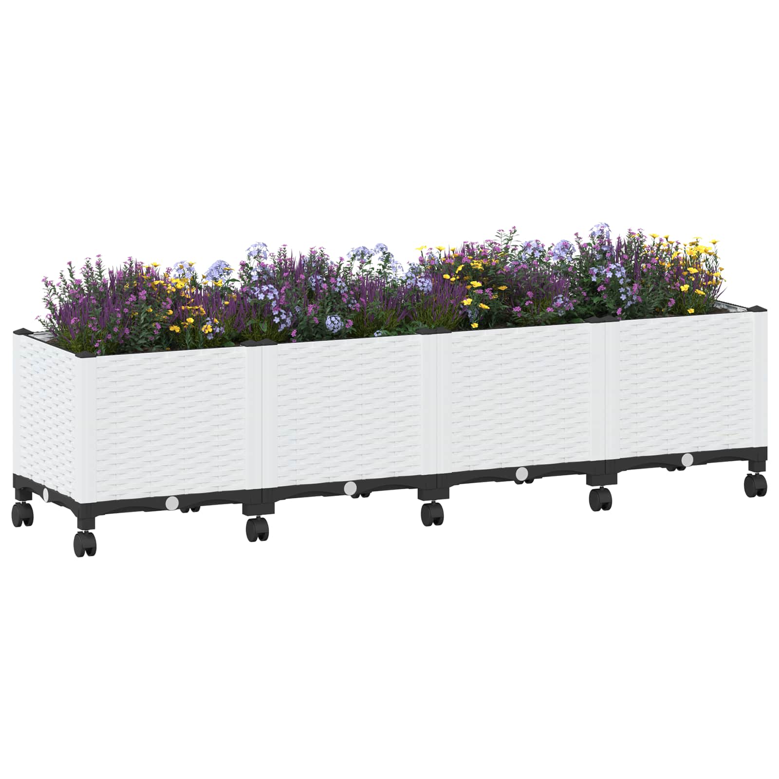 Vaso da Giardino con Ruote Bianco 160 x 40 x 48 cm PP | homemem39