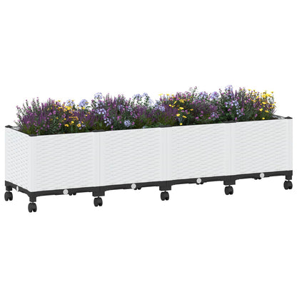 Vaso da Giardino con Ruote Bianco 160 x 40 x 48 cm PP | homemem39