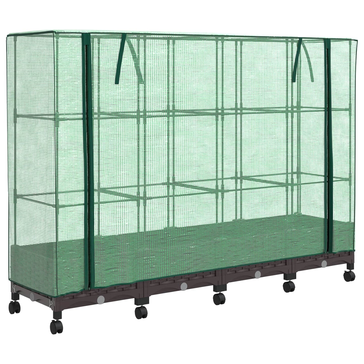 Vaso da Giardino con Copertura per Serra e Ruote 4 pz Marrone | homemem39