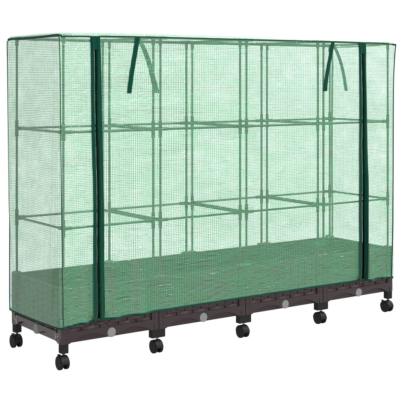 Vaso da Giardino con Copertura per Serra e Ruote 4 pz Marrone | homemem39