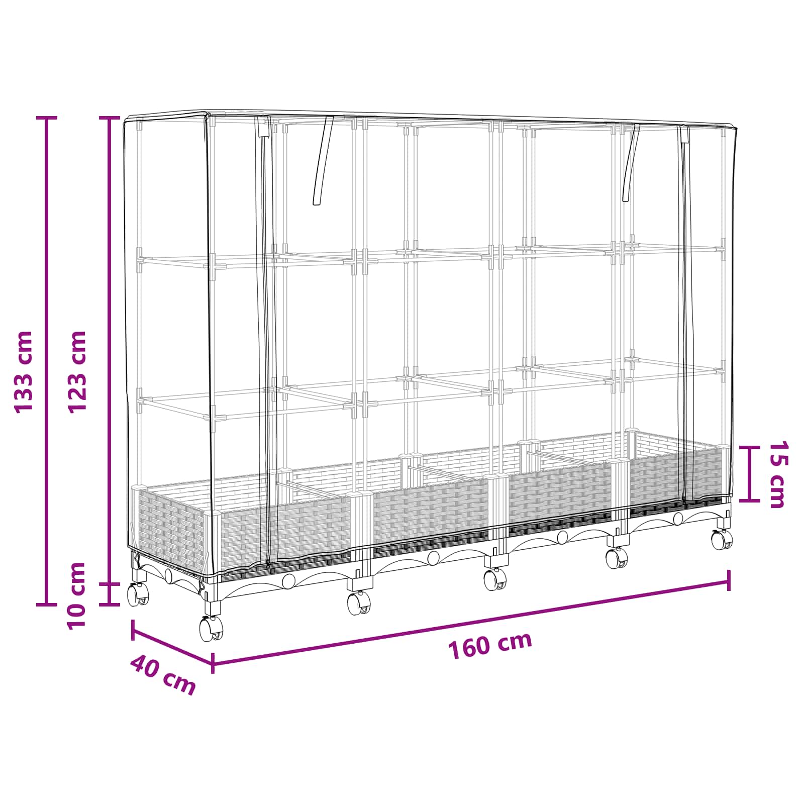 Vaso da Giardino con Copertura per Serra e Ruote 4 pz Marrone | homemem39