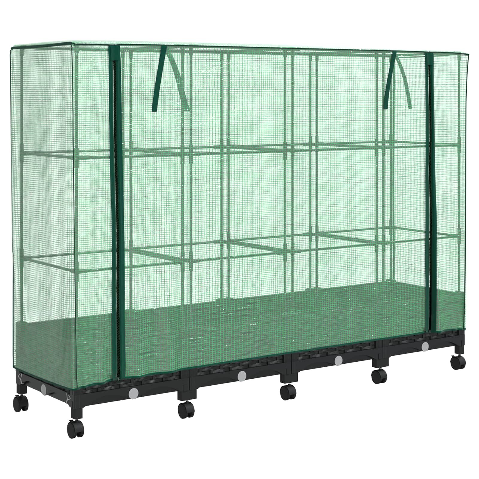 Vaso da Giardino con Copertura per Serra e Ruote 4 pz Nero PP | homemem39