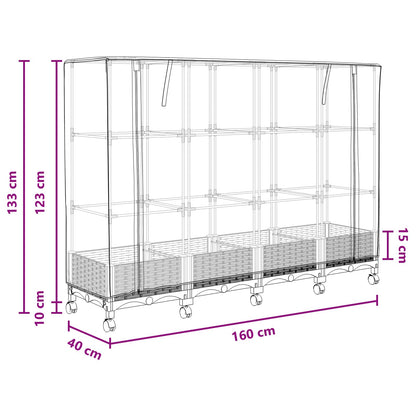 Vaso da Giardino con Copertura per Serra e Ruote 4 pz Nero PP | homemem39