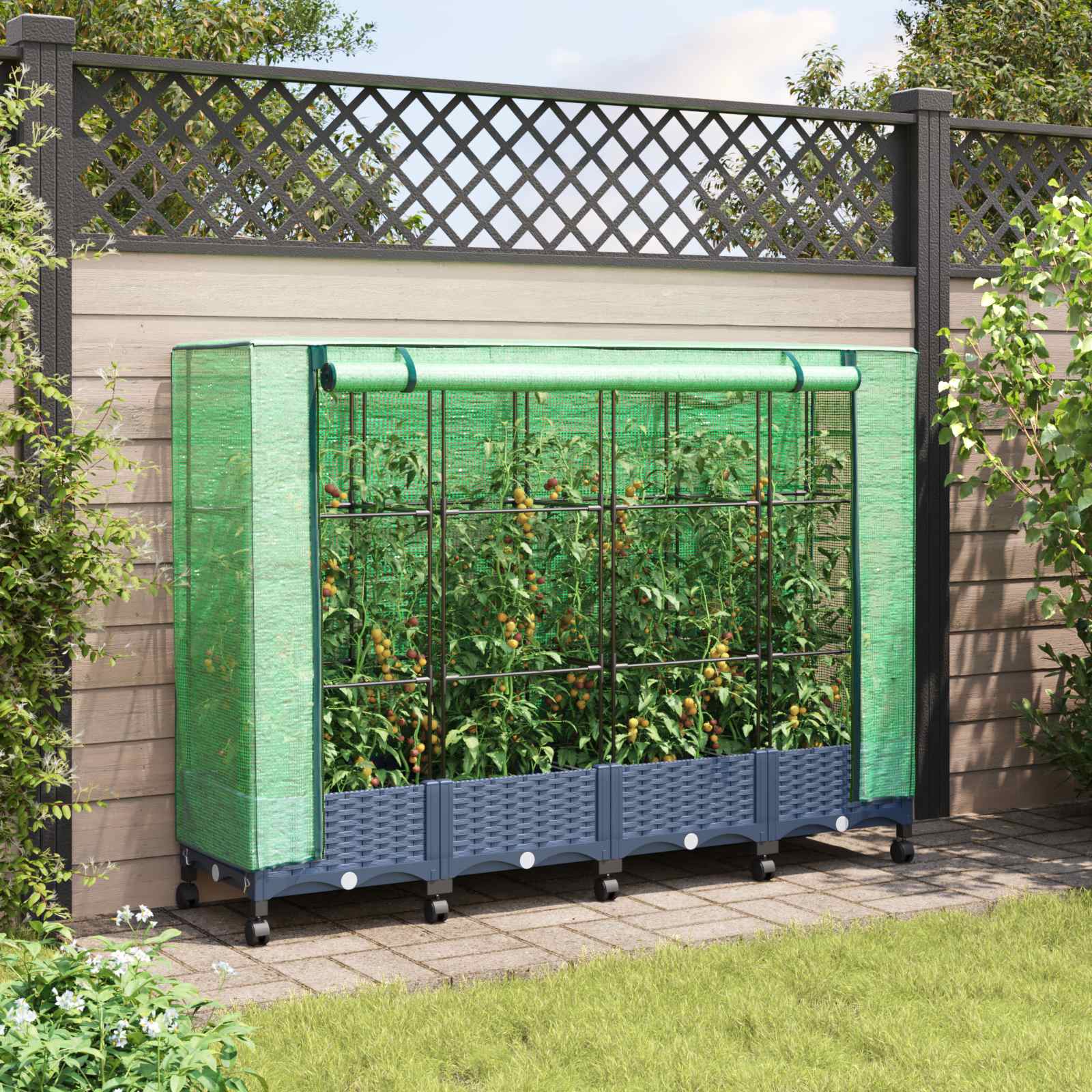 Vaso da Giardino con Copertura per Serra e Ruote 4 pz PP | homemem39