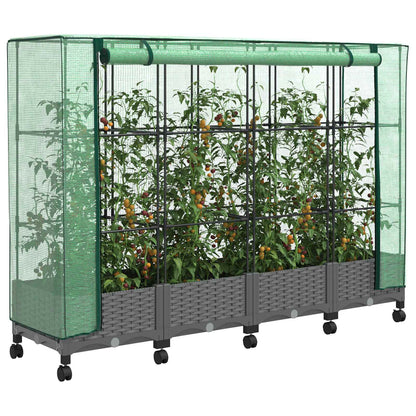 Vaso da Giardino con Copertura per Serra e Ruote 4 pz PP | homemem39