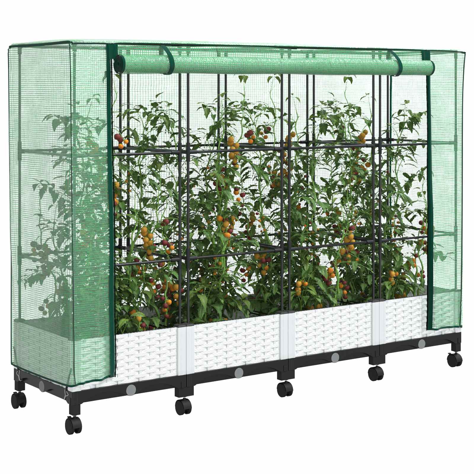 Vaso da Giardino con Copertura per Serra e Ruote 4 pz Bianco PP | homemem39