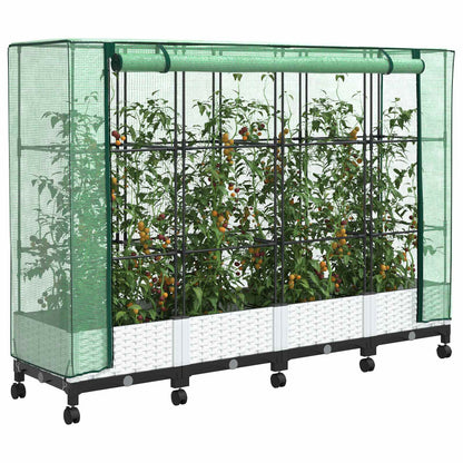 Vaso da Giardino con Copertura per Serra e Ruote 4 pz Bianco PP | homemem39