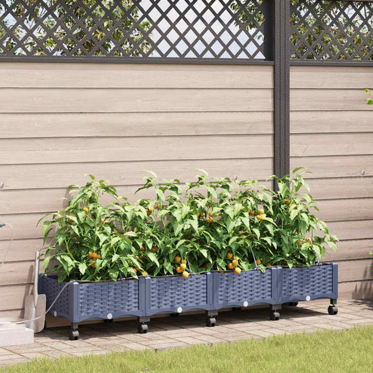 Vaso da Giardino con Irrigazione e Ruote 4 pz Grigio PP | homemem39
