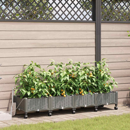 Vaso da Giardino con Irrigazione e Ruote 4 pz Grigio Chiaro PP | homemem39