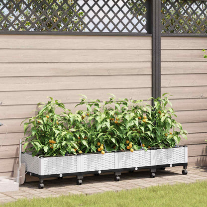 Vaso da Giardino con Irrigazione e Ruote 4 pz Bianco PP | homemem39