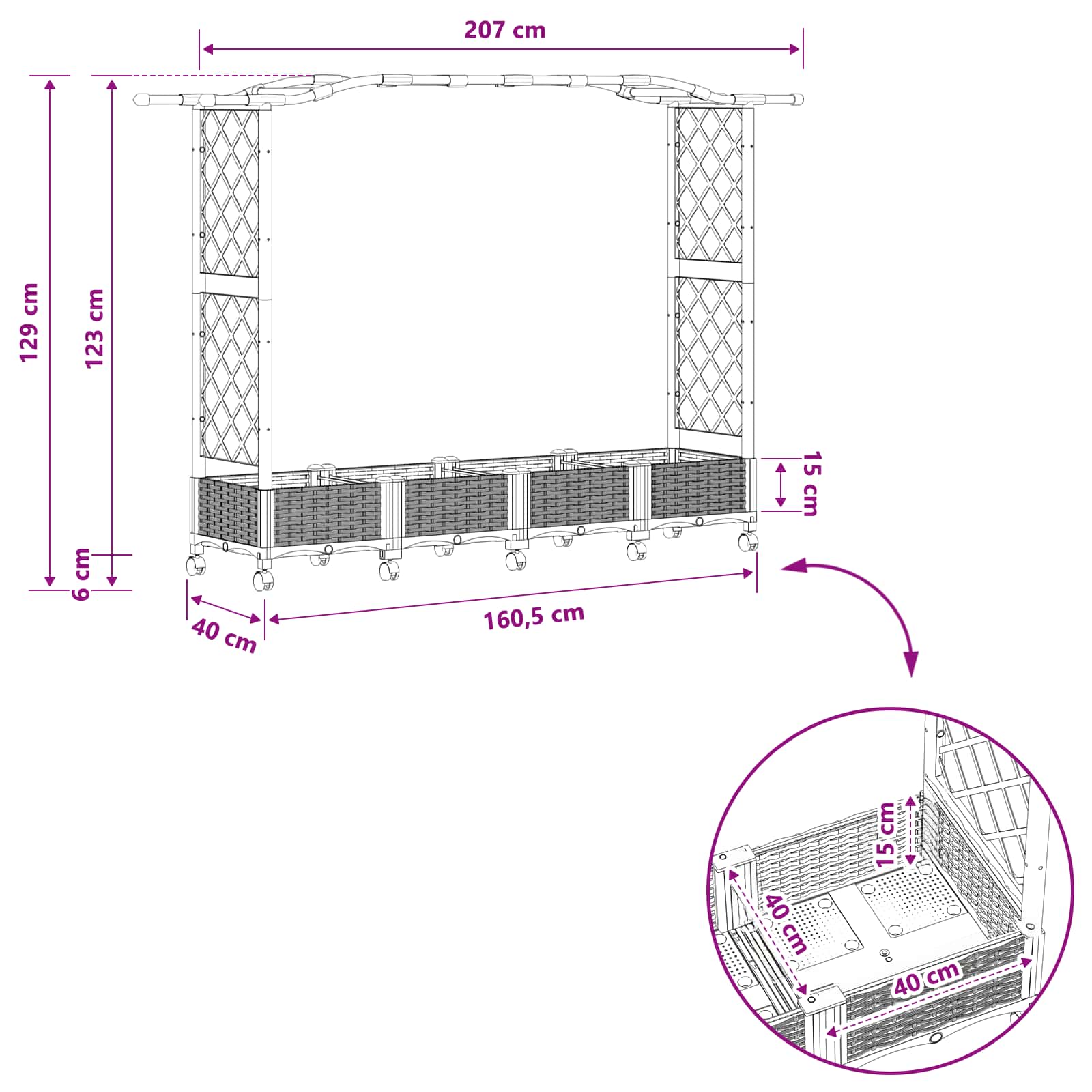 Letto Rialzato con Griglia e Tetto Grigio 207 x 40 x 129 cm PP | homemem39