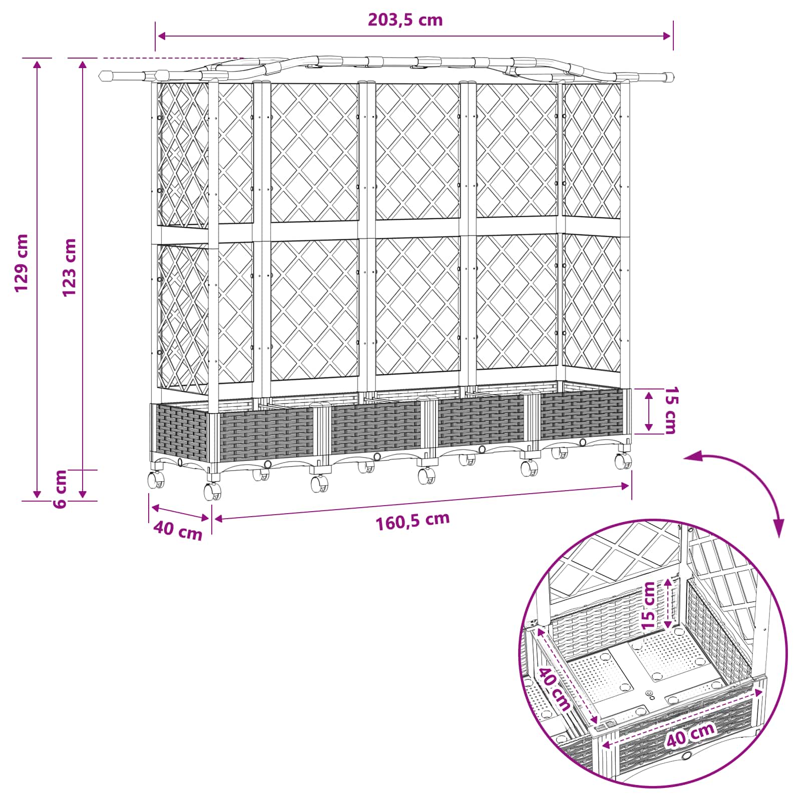 Letto Rialzato con Griglia e Tetto Marrone 203,5 x 40 x 129 cm | homemem39