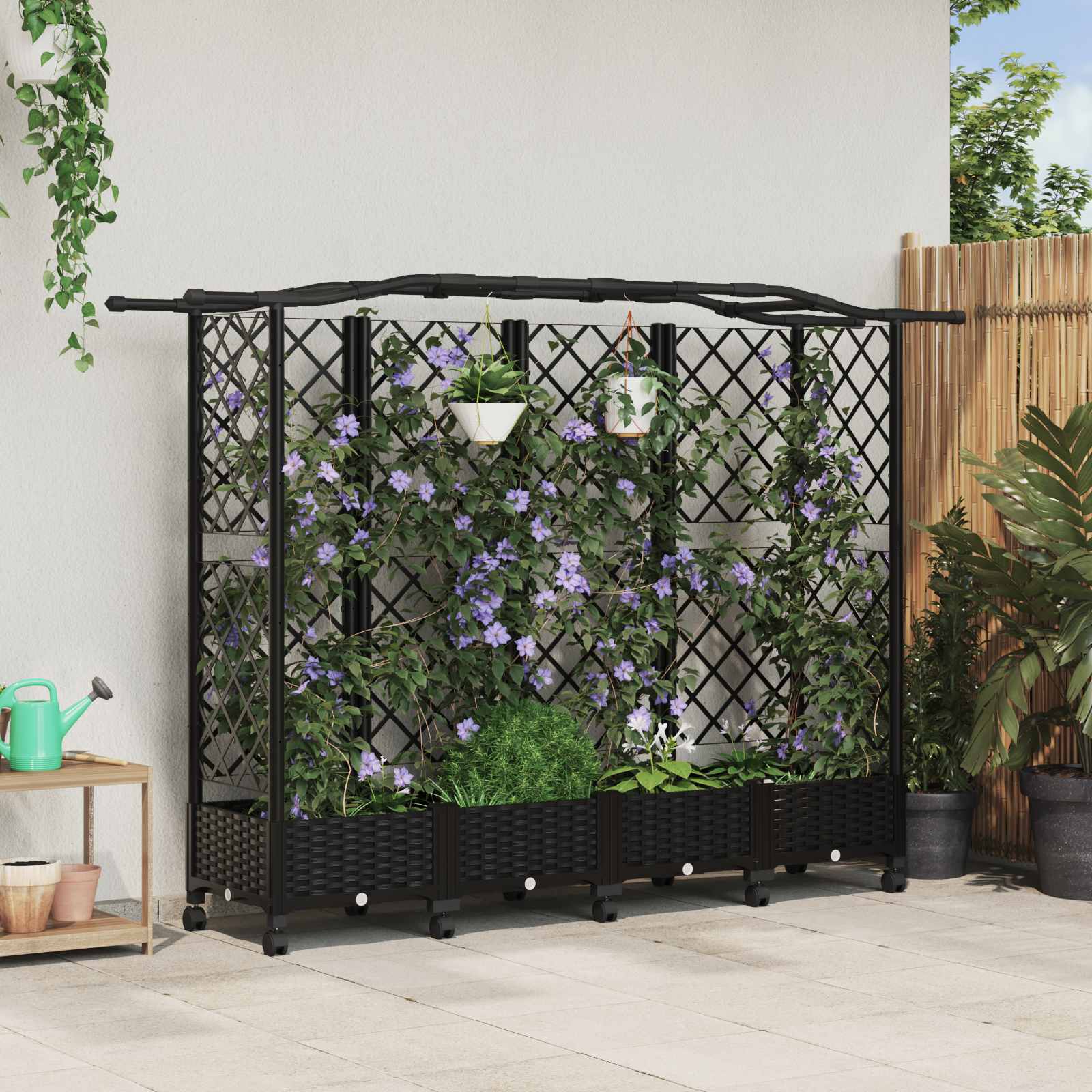 Letto Rialzato con Griglia e Tetto Nero 203,5 x 40 x 129 cm PP | homemem39